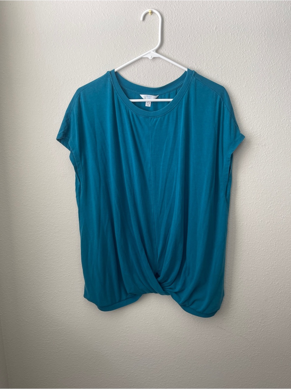 Time and Tru Teal Twist-Front Short Sleeve Tee